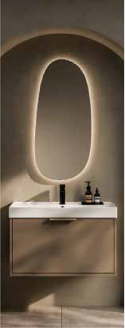 Olea Backlit LED Mirror in a bathroom setting