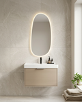 Olea Backlit LED Mirror in a bright modern bathroom
