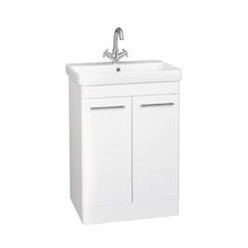 Opus 600mm Floor Standing Vanity Unit & Basin, 2 Doors – White gloss