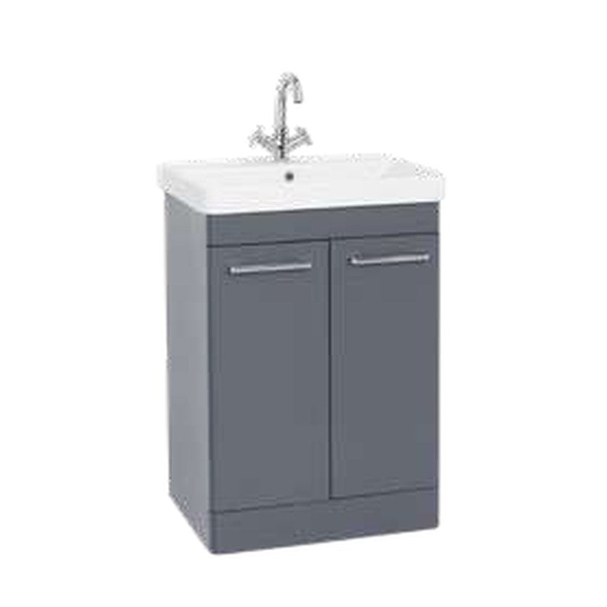 Opus 600mm Floor Standing Vanity Unit & Basin, 2 Doors – Matt cool grey