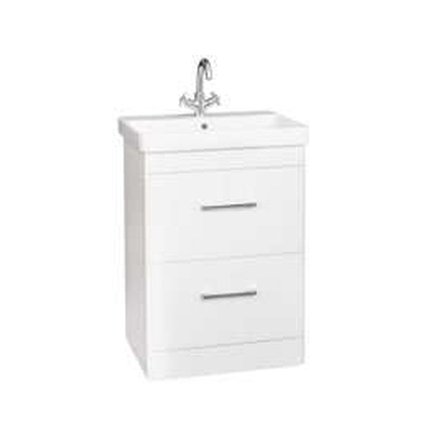 Opus 600mm Floor Standing Vanity Unit & Basin, 2 Drawers – White gloss