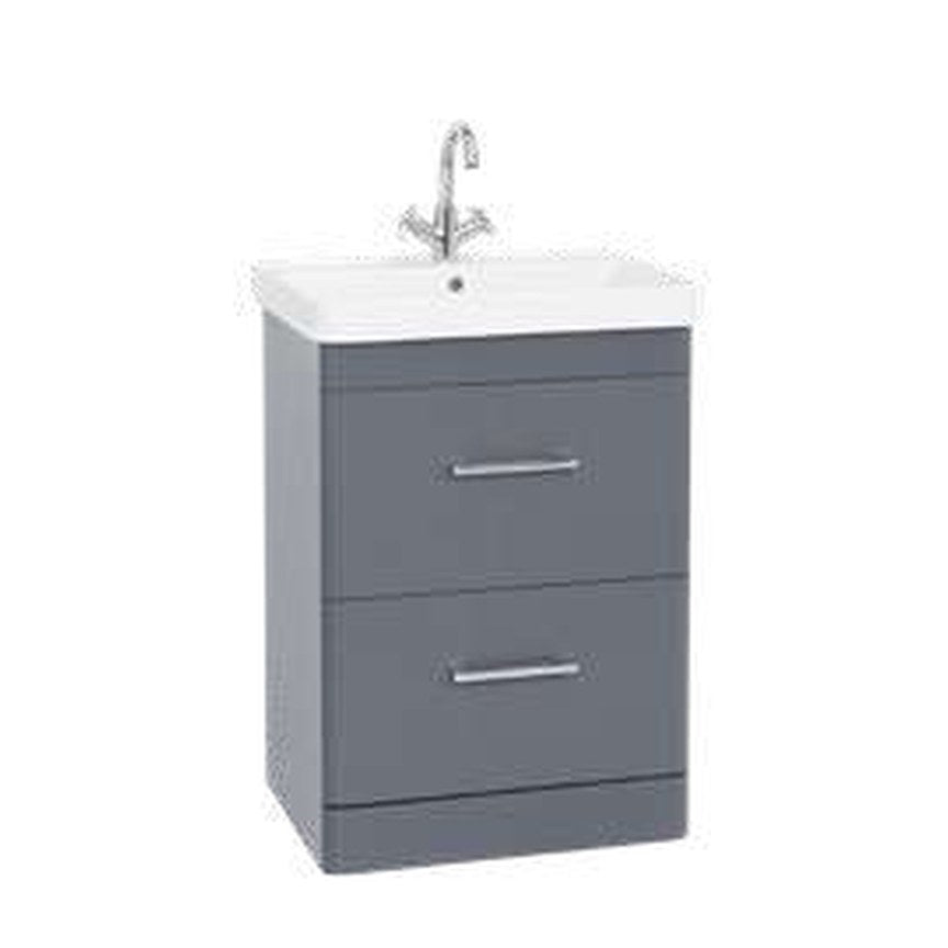 Opus 600mm Floor Standing Vanity Unit & Basin, 2 Drawers – Matt cool grey