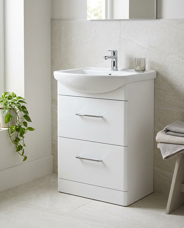 Opus 600mm Floor Standing Vanity Unit & Basin, 2 Drawers