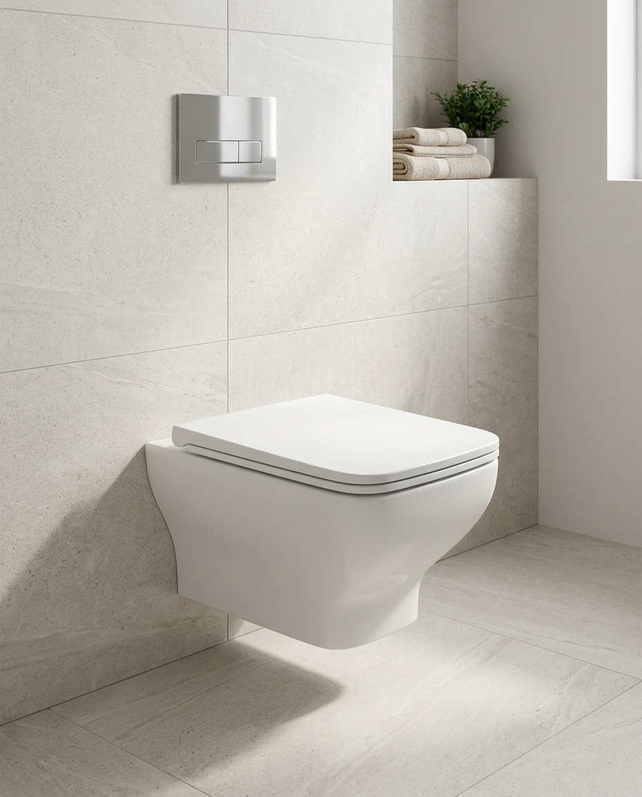Opus Wall Hung Toilet in a bright modern bathroom