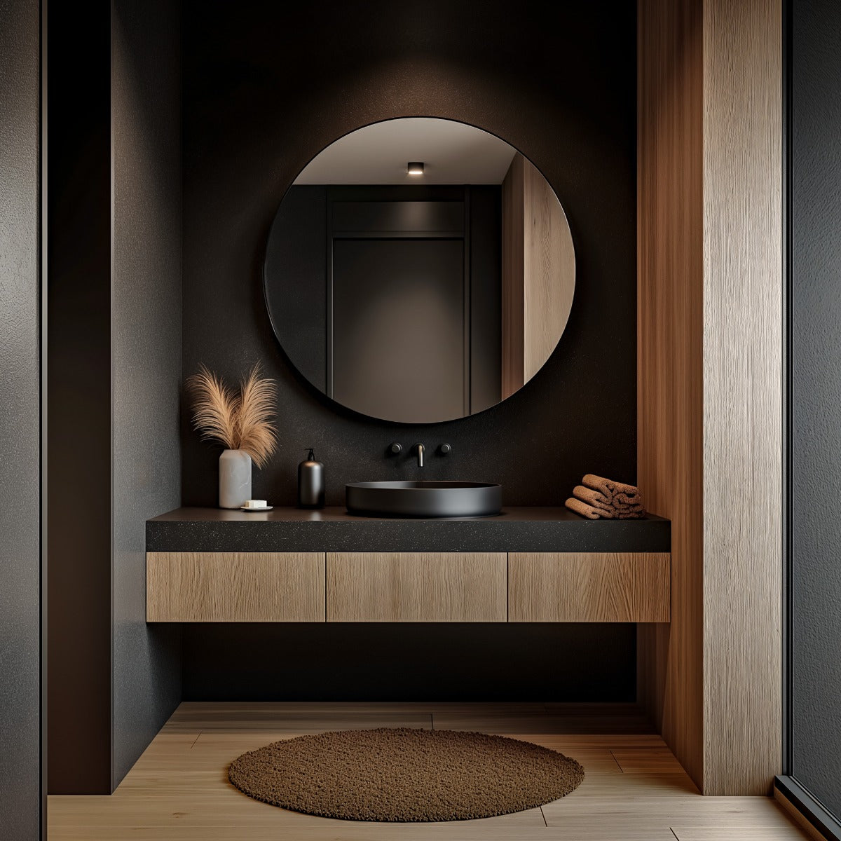 Oslo Round Mirror 100cm Black