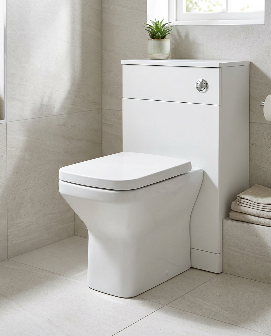 Outlyne Back to Wall Toilet in a bright modern bathroom