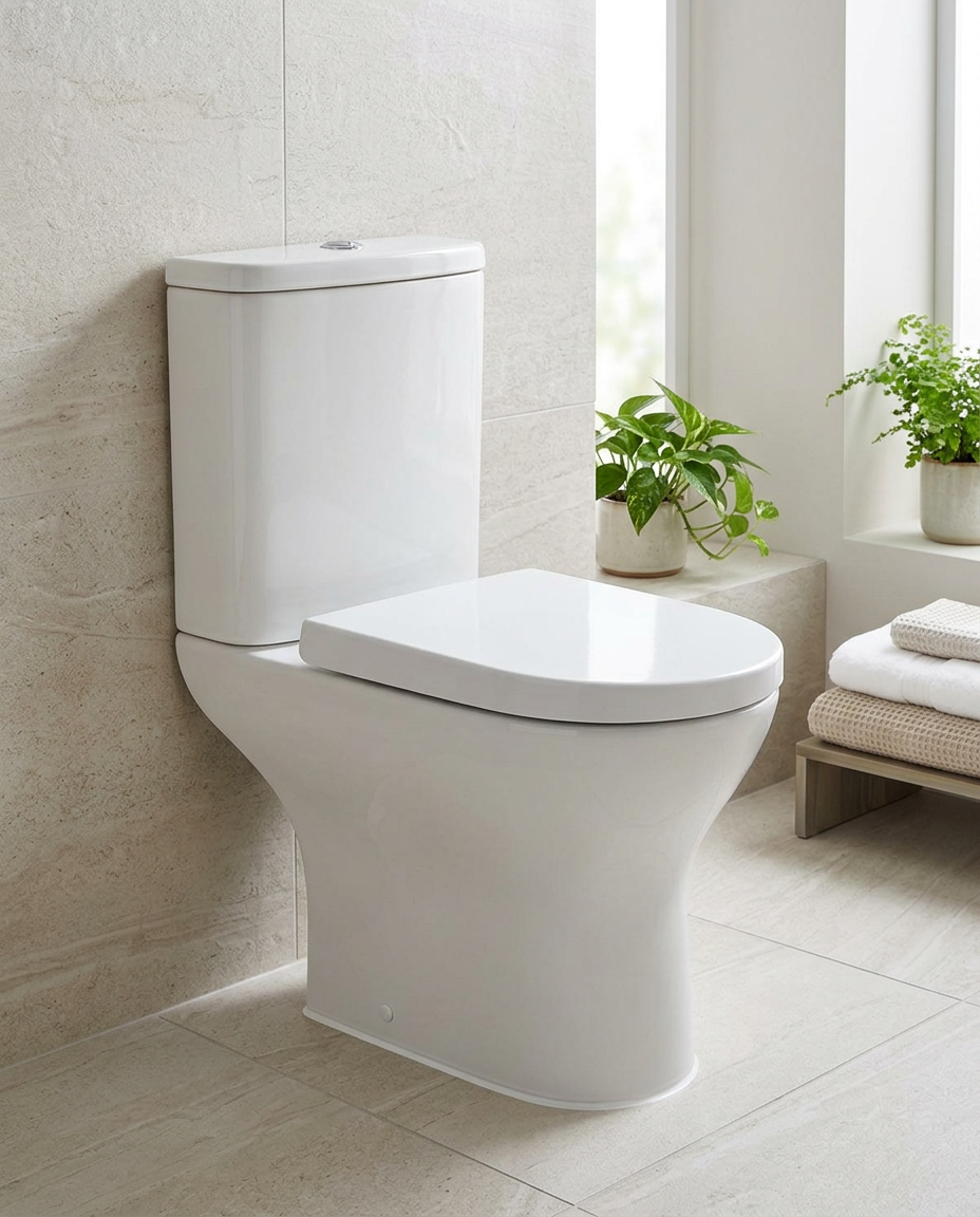 Palma Round Close Coupled Toilet in a bright modern bathroom