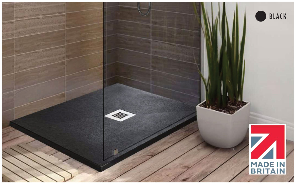Petra Stone-Effect Anti-Slip Shower Tray, Black