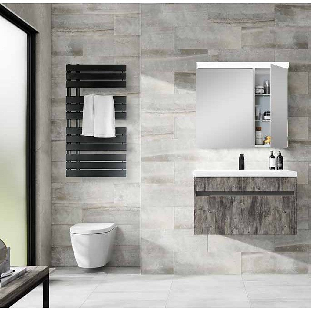Piona towel radiator in black in a modern bathroom