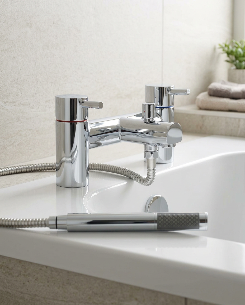 Plana Bath Shower Mixer in a bright modern bathroom