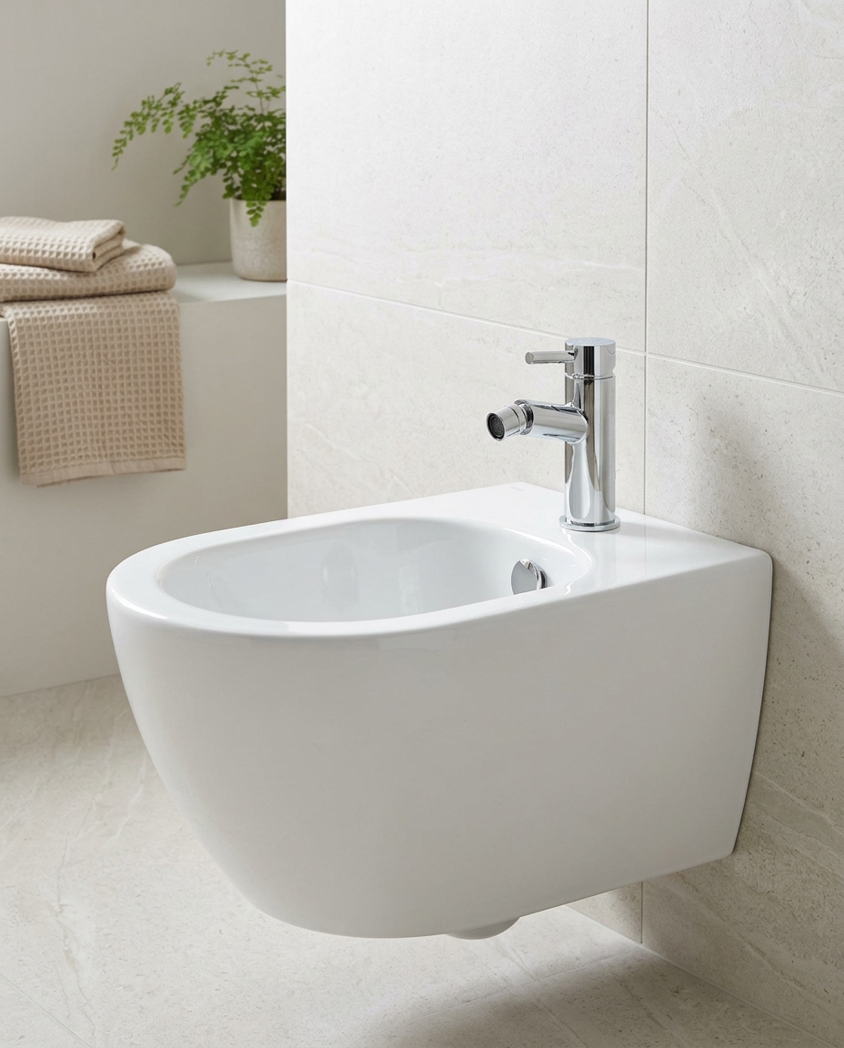 Plana Mono Bidet Mixer in a bright modern bathroom