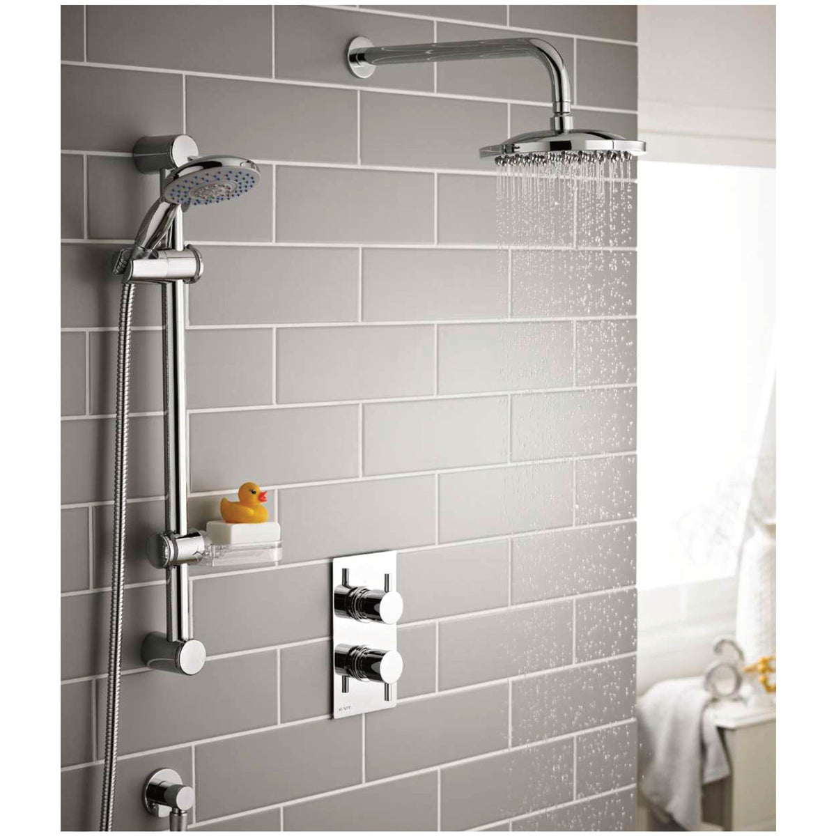 Plana Thermostatic Shower Sets & Valves, Concealed valve with slide rail kit and overhead drencher