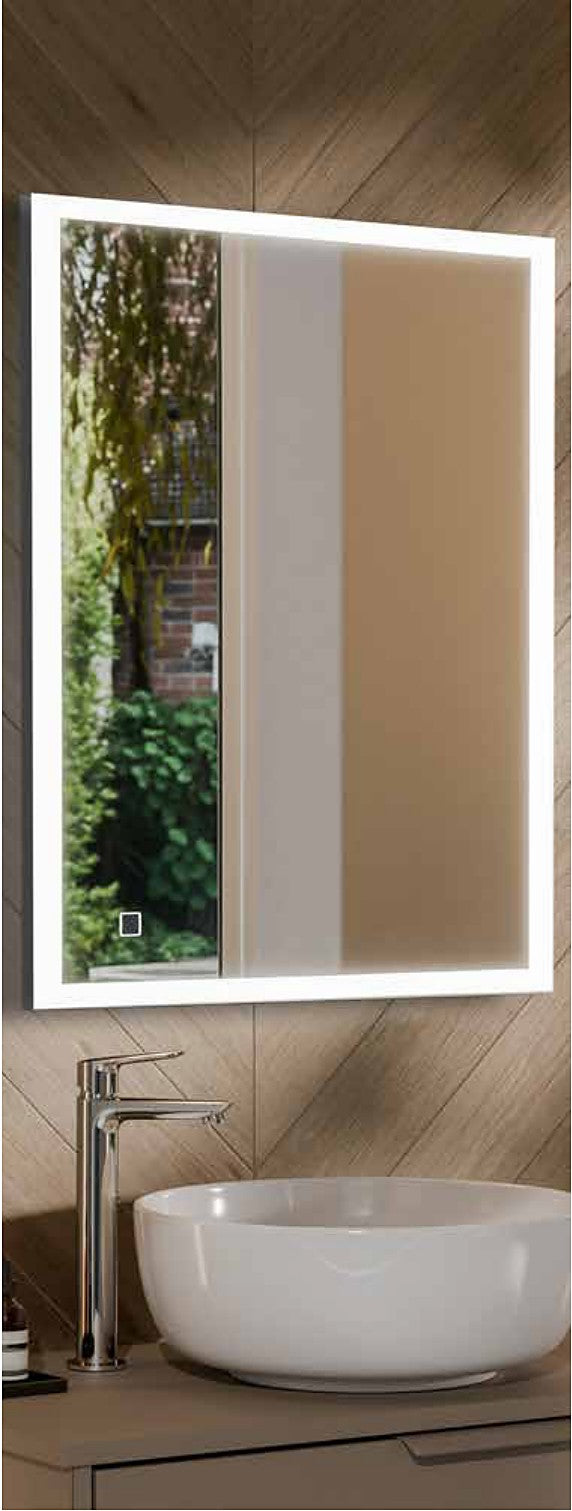 Pluta LED Mirror with Shaver Socket in a bathroom setting