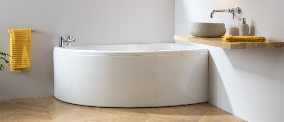 Carron Dove Corner Bath, in a bathroom setting