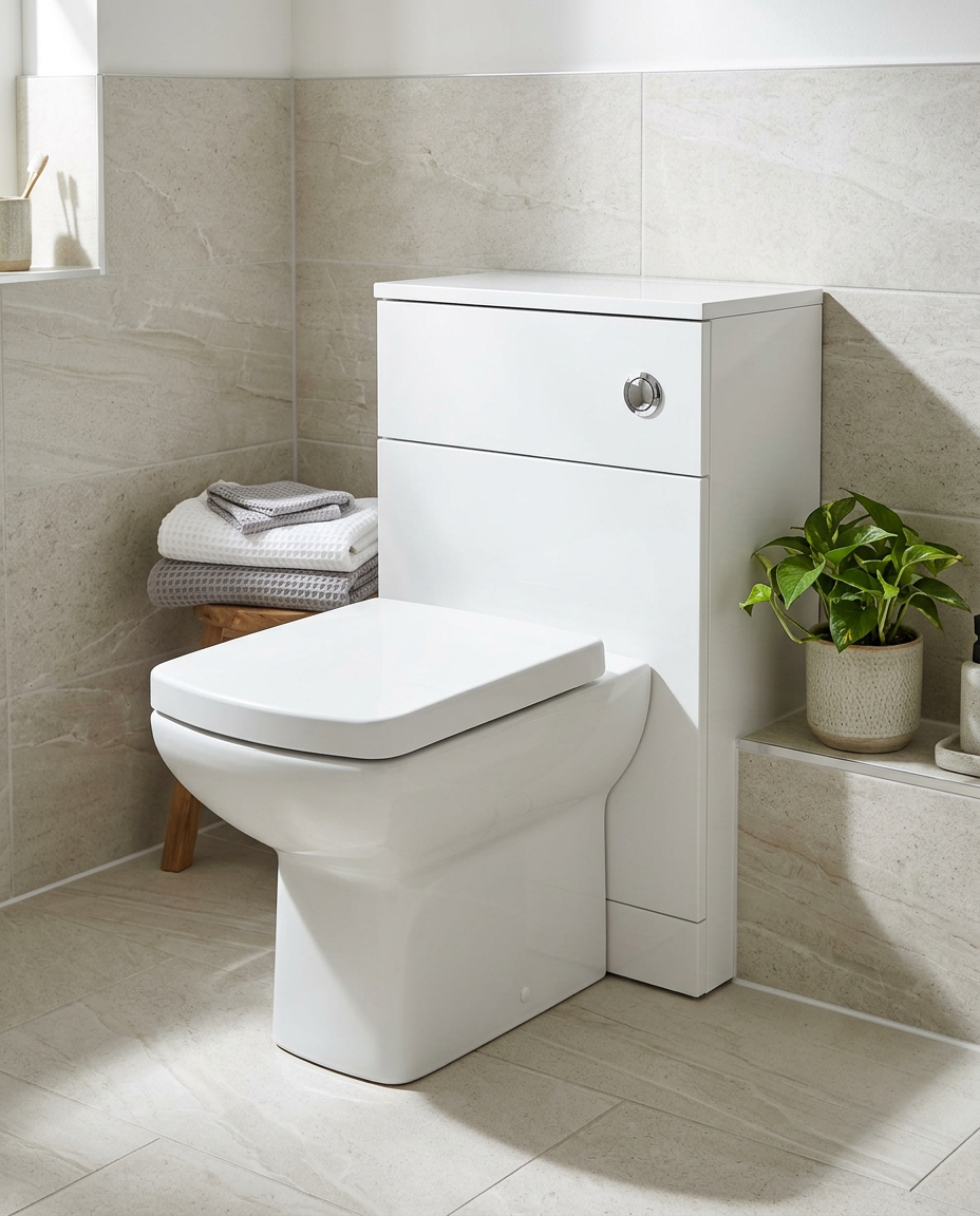 Purita 500mm WC Unit Set in a bright modern bathroom