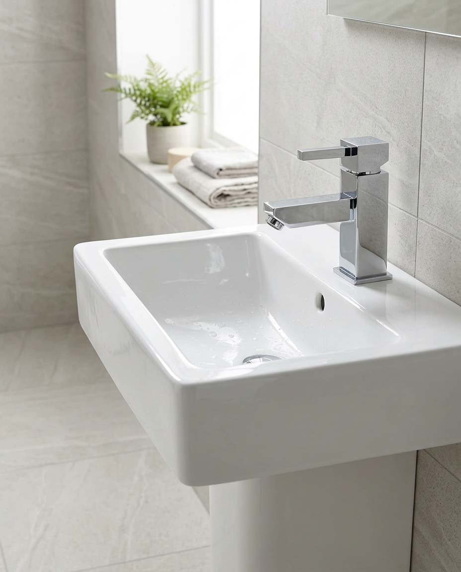 Purita Mono Basin Mixer in a bright modern bathroom
