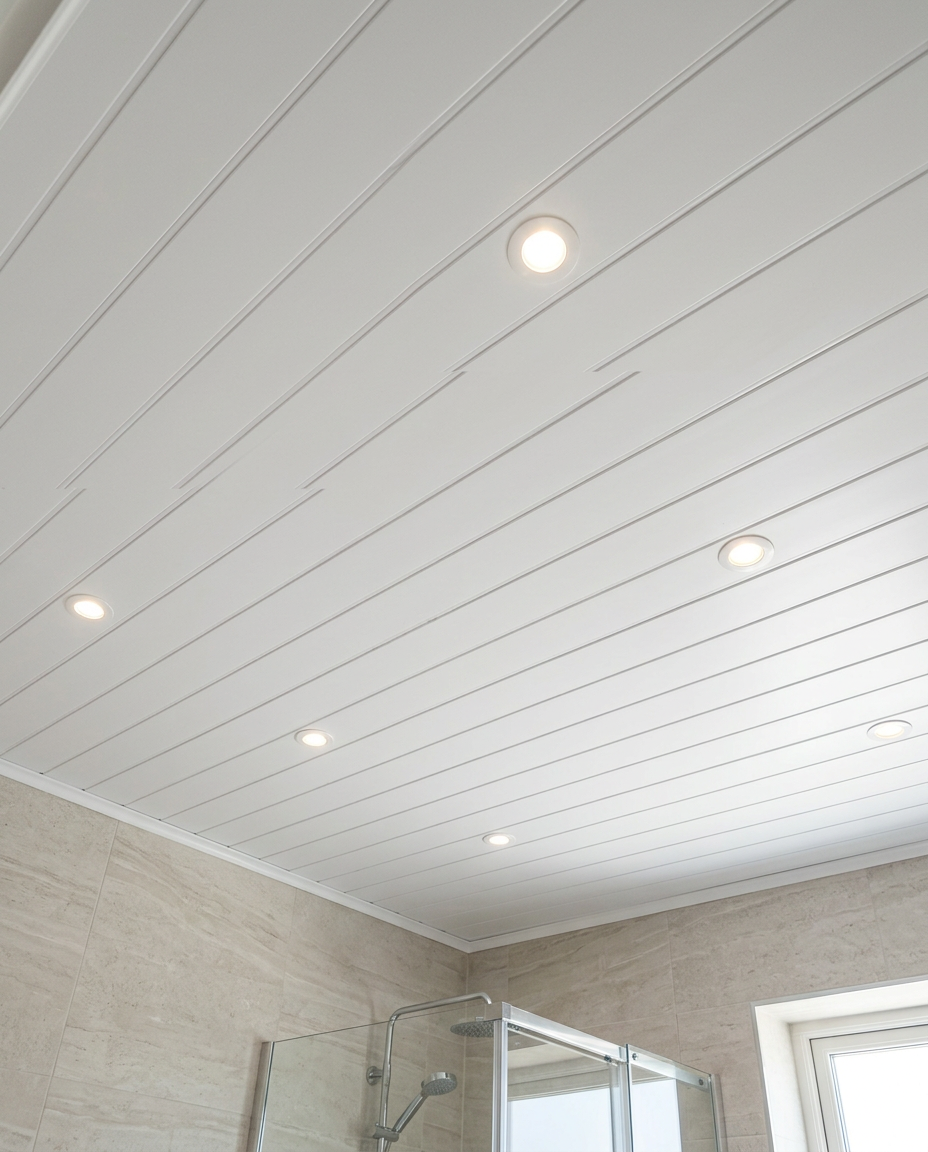 PVC Ceiling Panels (Pack of 4) in a bright modern bathroom