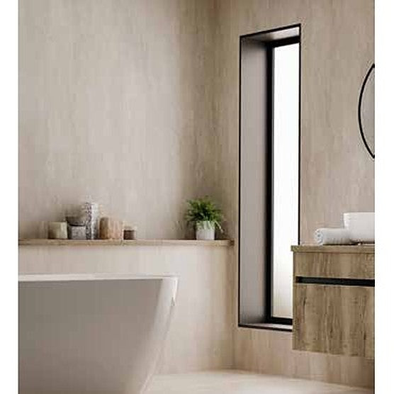 Beige concrete PVC wall panels in a bathroom