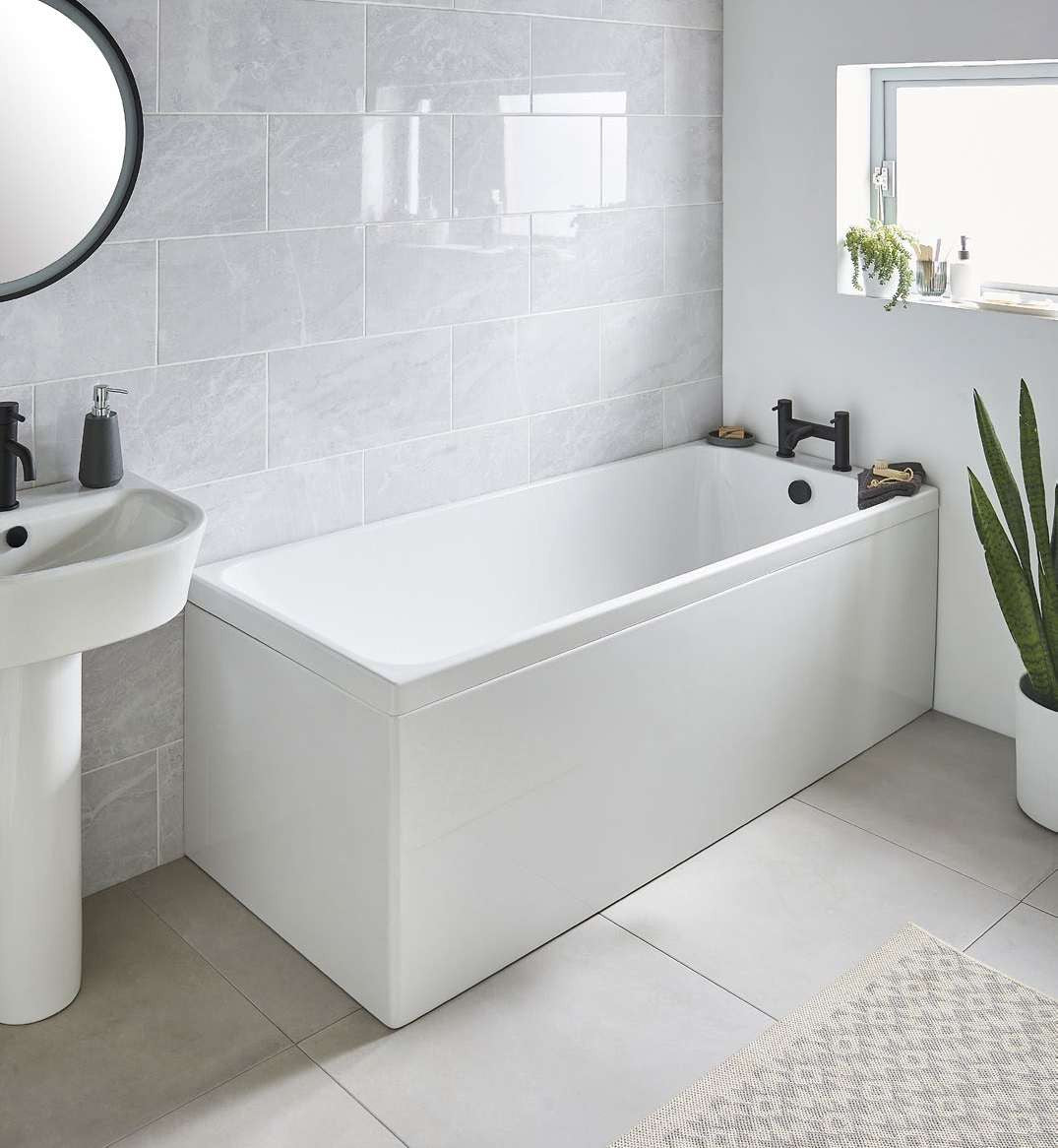 Revelle Single Ended Bath, in a bathroom with front panel