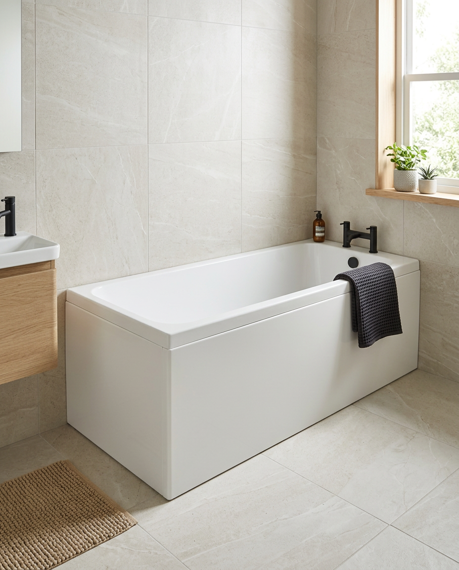 Revelle Single Ended Bath in a bright modern bathroom