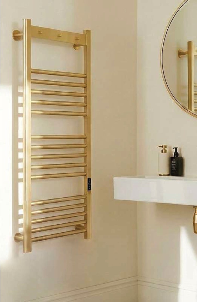 Ridley Electric Heated Towel Rail, Brushed brass