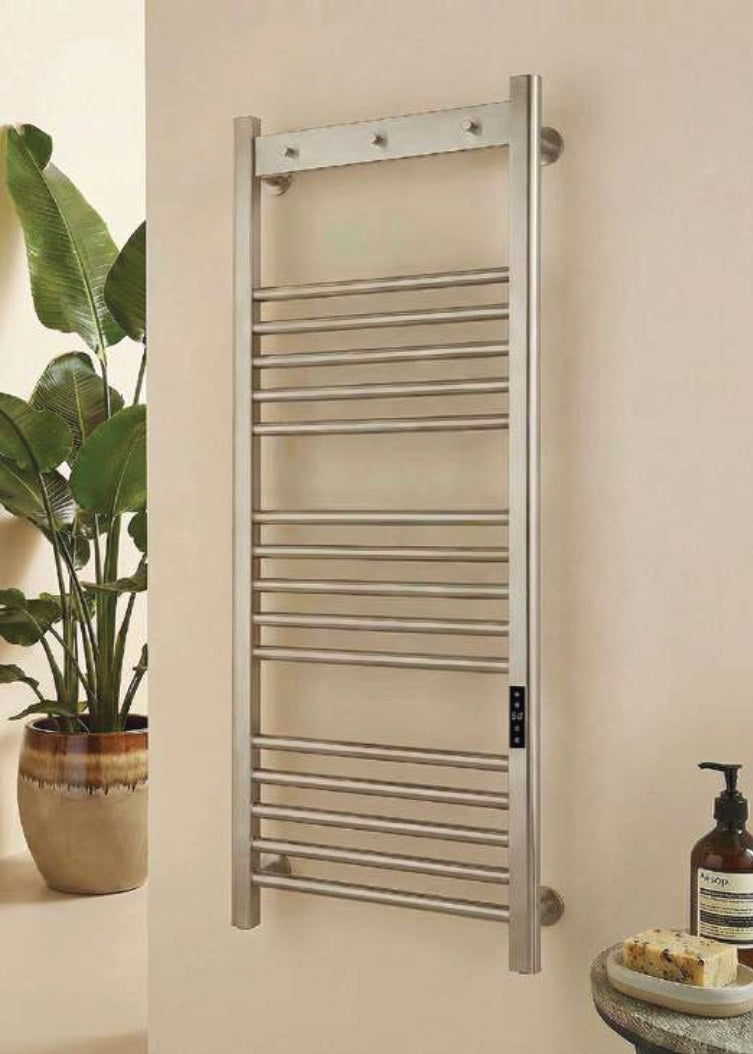Ridley Electric Heated Towel Rail, Brushed nickel