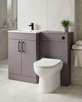 Rowan 1100mm L-Shaped Furniture Pack, slate grey in a bright modern bathroom