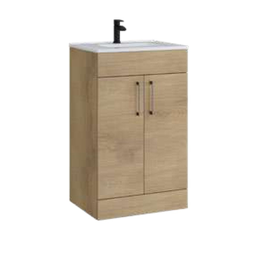 Rowan 500mm Floor Standing Vanity Unit & Basin, 2 Doors – Torro oak
