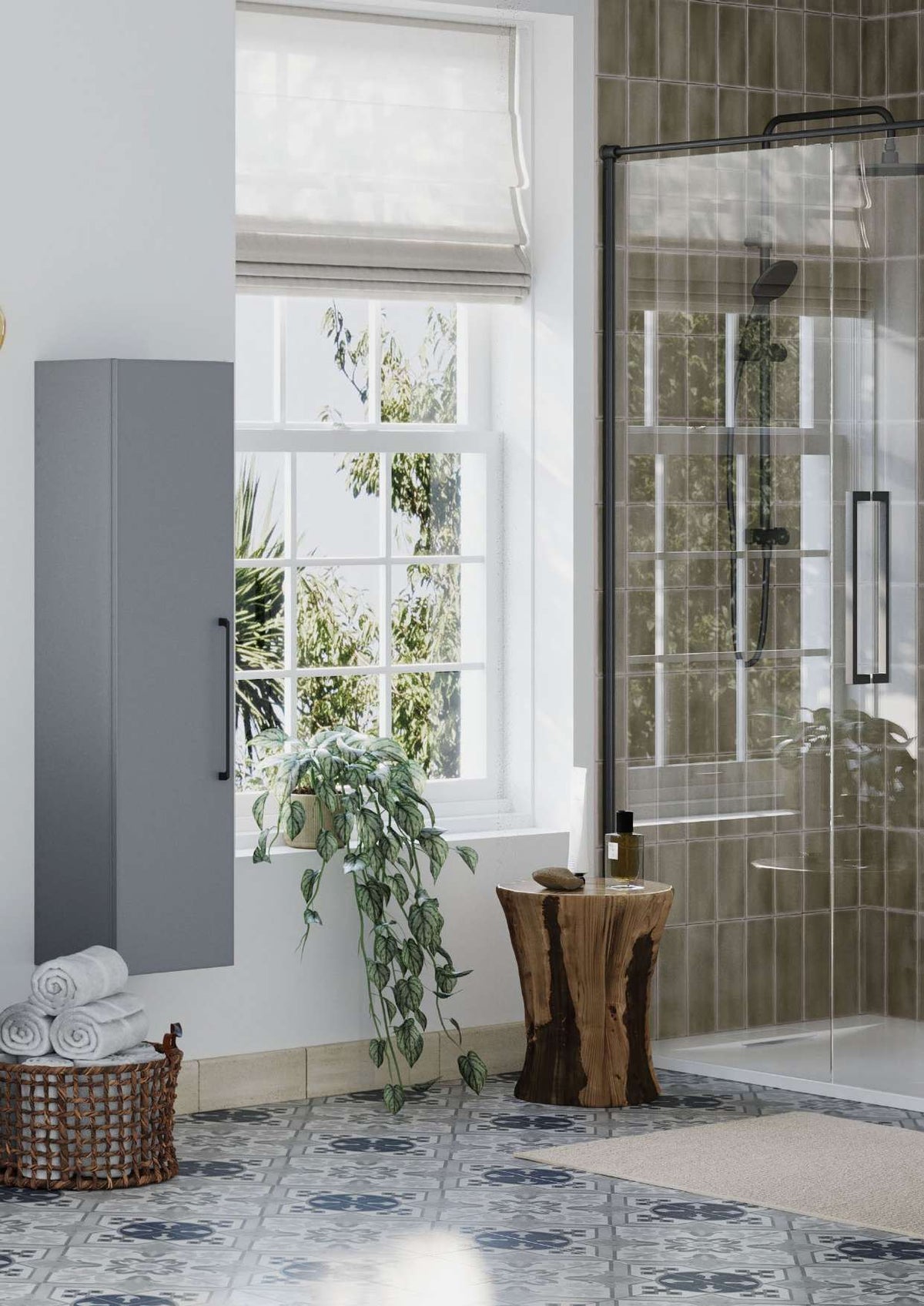 Rowan 500mm Slimline Vanity Unit & Basin, 2 Doors in a bathroom setting