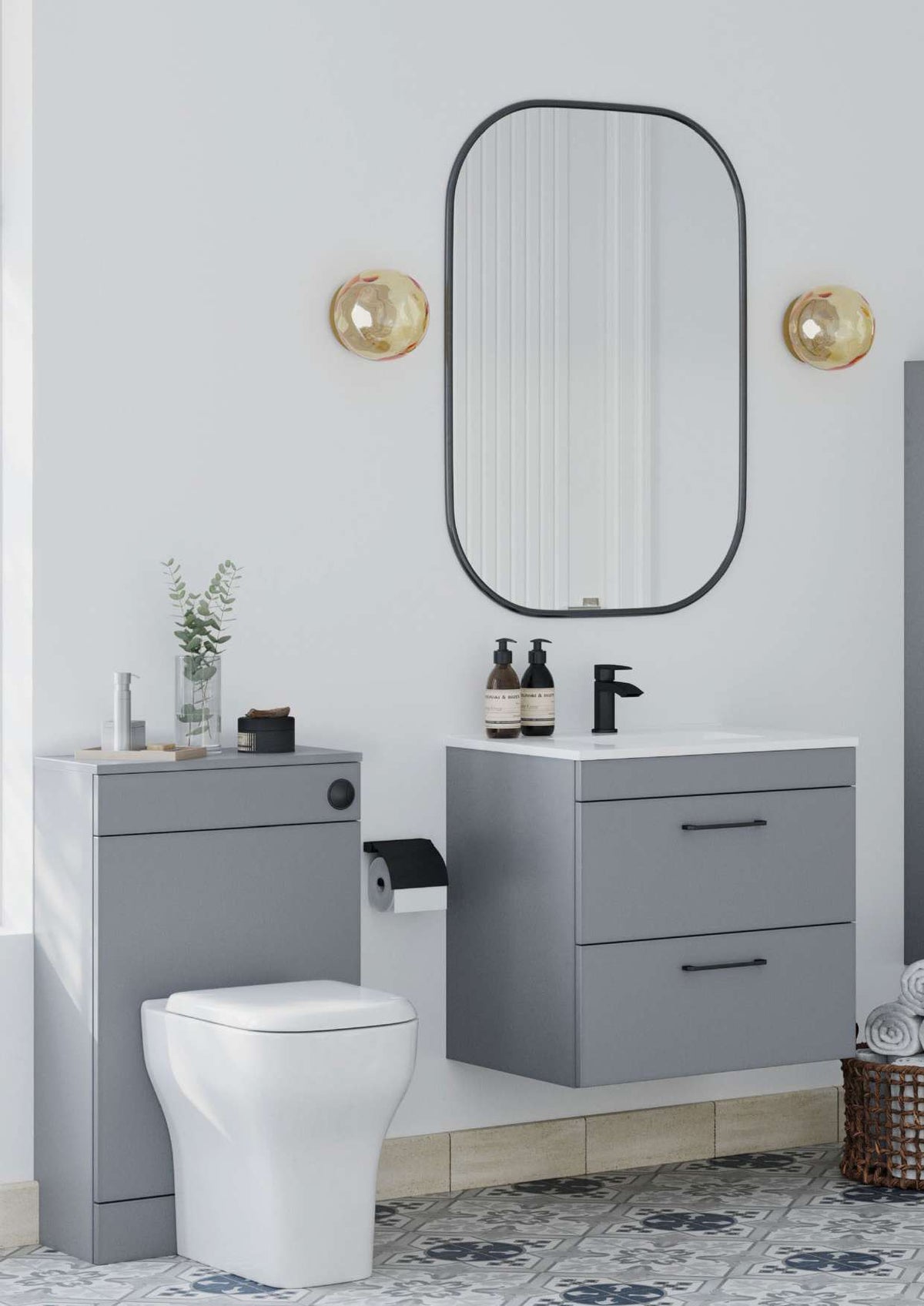 Rowan 500mm Slimline Vanity Unit & Basin, 2 Doors in a bathroom setting