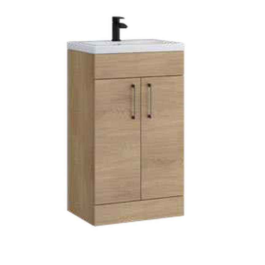Rowan 500mm Slimline Vanity Unit & Basin, 2 Doors – Torro oak