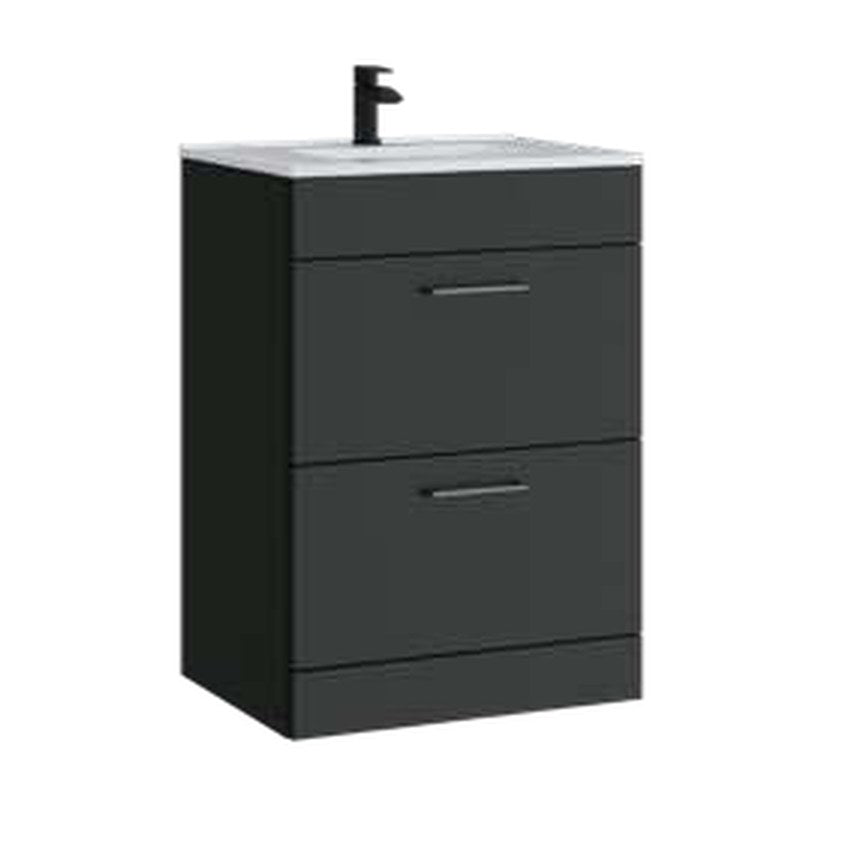 Rowan 600mm Floor Standing Vanity Unit & Basin, 2 Drawers – Matt anthracite