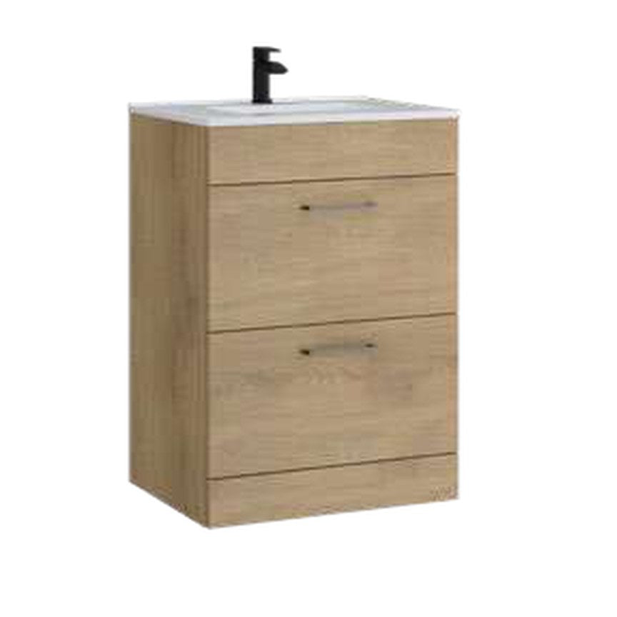 Rowan 600mm Floor Standing Vanity Unit & Basin, 2 Drawers – Torro oak