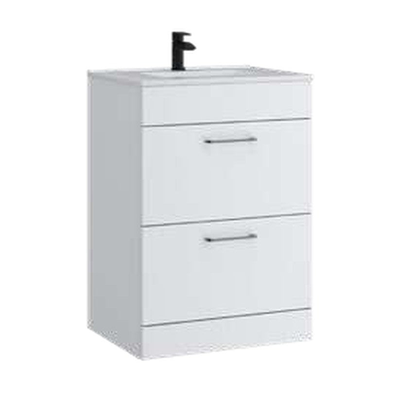 Rowan 600mm Floor Standing Vanity Unit & Basin, 2 Drawers – Matt white