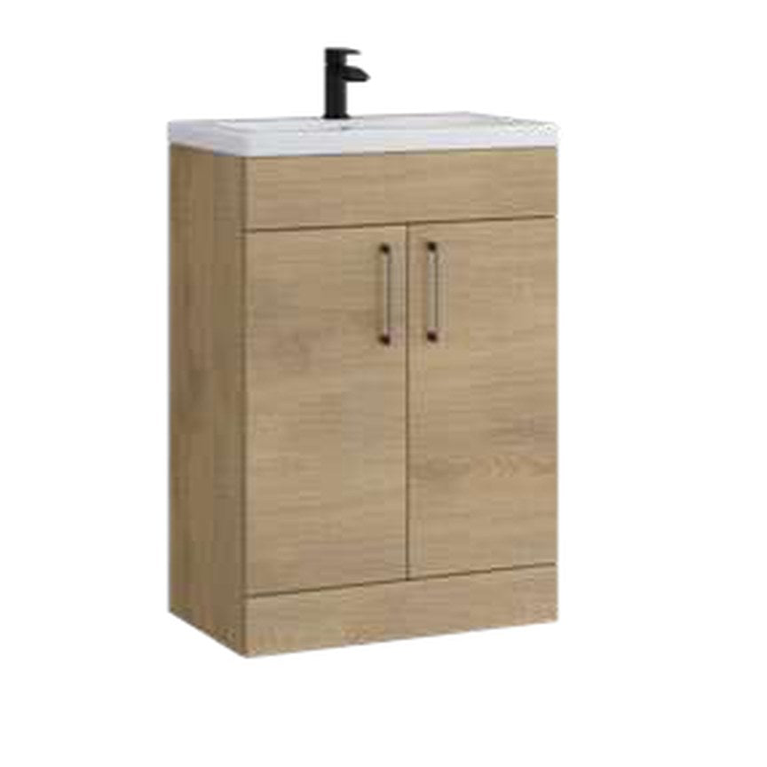 Rowan 600mm Slimline Vanity Unit & Basin, 2 Doors – Torro oak