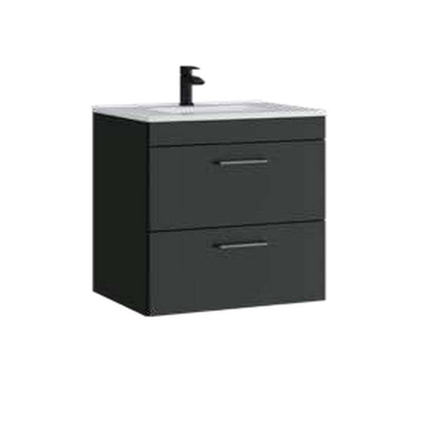 Rowan 600mm Wall Hung Vanity Unit & Basin, 2 Drawers – Matt anthracite
