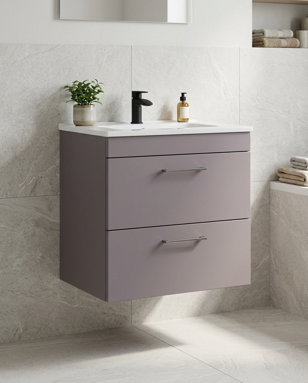 Rowan 600mm Wall Hung Vanity Unit & Basin, 2 Drawers