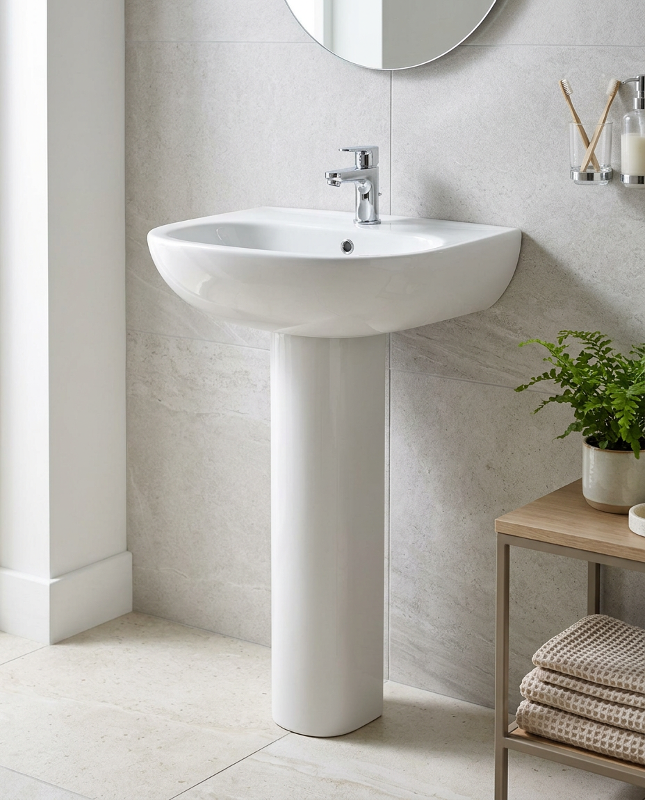 Savora Basin & Pedestal in a bright modern bathroom