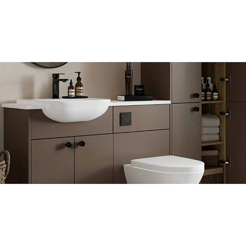 Savora 520mm semi-recessed basin on a taupe vanity unit