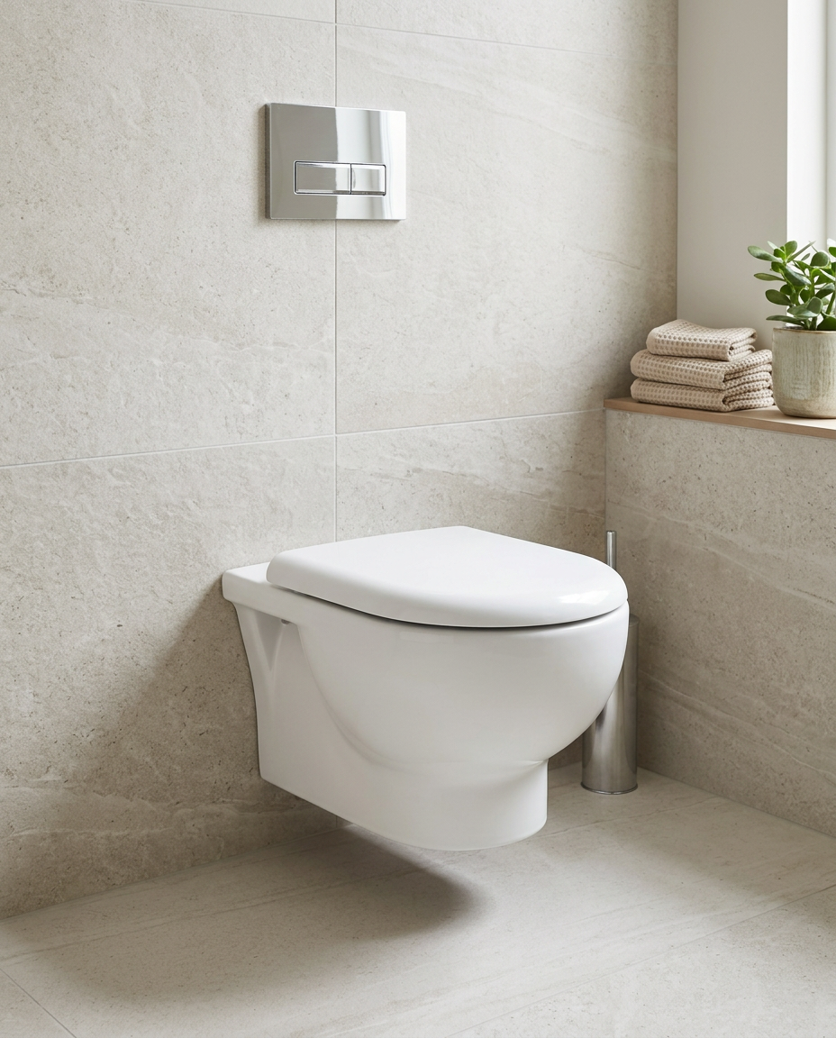 Savora Wall Hung Toilet in a bright modern bathroom