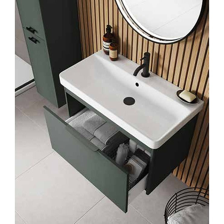 Sena Pro boston green vanity unit with drawer open