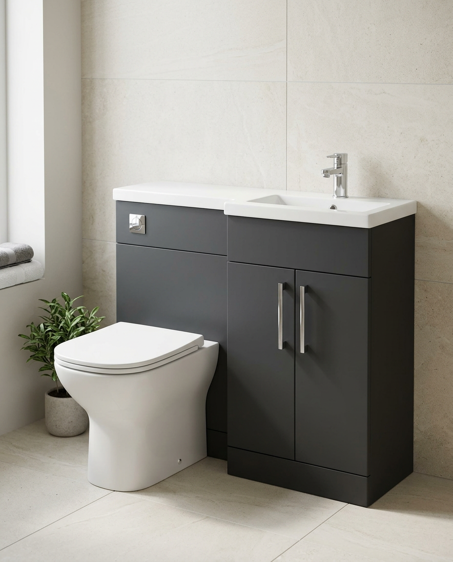 Serio 1000mm L-Shaped Combination Vanity & WC Unit with Basin in a bright modern bathroom