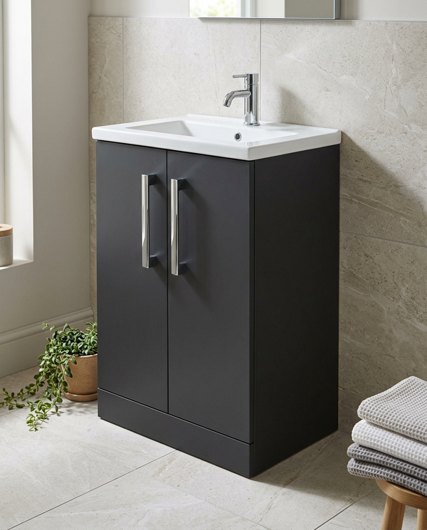 Serio 600mm Floorstanding Vanity Unit & Basin, 2 Doors