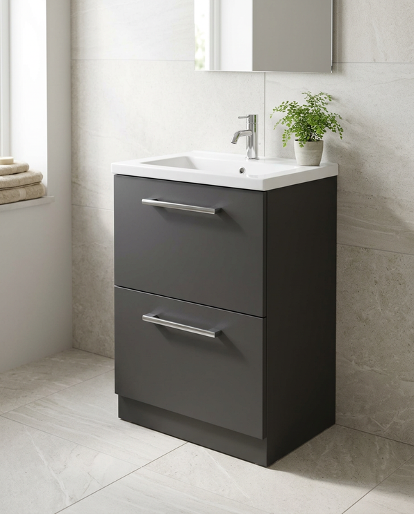 Serio 600mm Floorstanding Vanity Unit & Basin, 2 Drawers