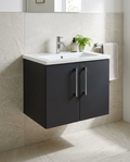 Serio 600mm Wall Hung Vanity Unit & Basin, 2 Doors in a bright modern bathroom