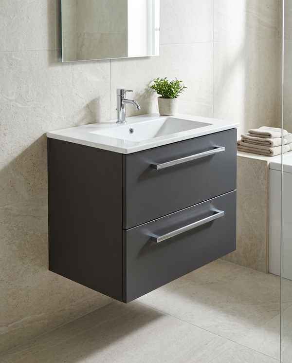 Serio 800mm Wall Hung Vanity Unit & Basin, 2 Drawers