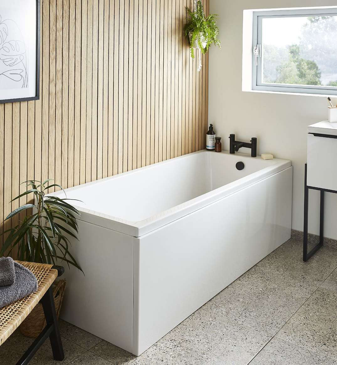 Sevra Single Ended Bath, in a bathroom with front panel