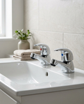 Simplo Basin Taps in a bright modern bathroom