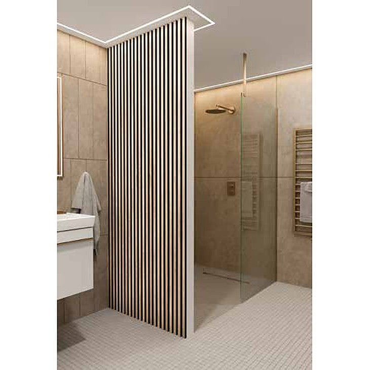 Slatted wall panels in a bathroom