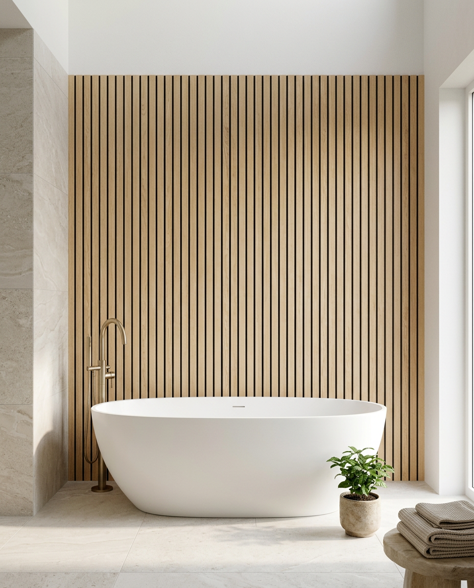 Slatted Wall Panels (Pack of 3) in a bright modern bathroom